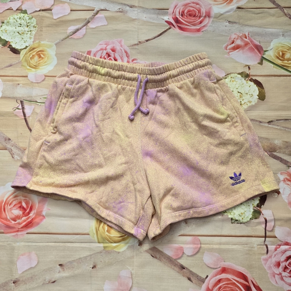 Adidas yellow & purple French terry sweat shorts